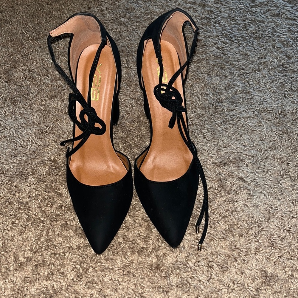 Black suede strap up heels. Women’s size 8